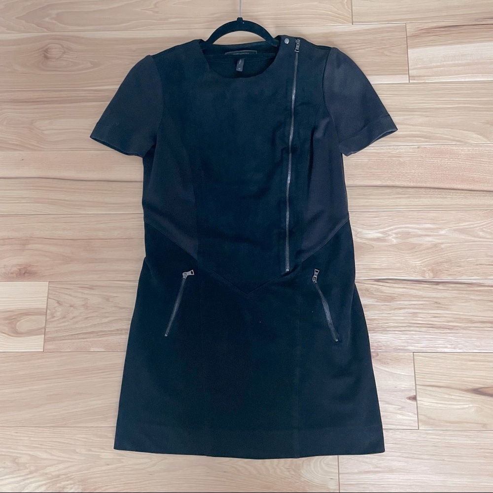 BCBG size XS Black suede panel dress with front zippers